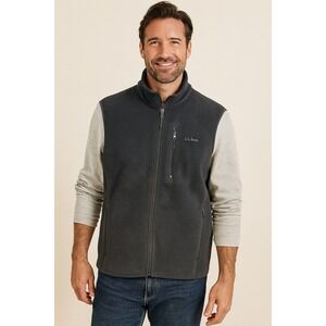 LL Bean Men's Medium Fleece Vest Polartec Gray Full Zip Outdoor Hiking Trail‎